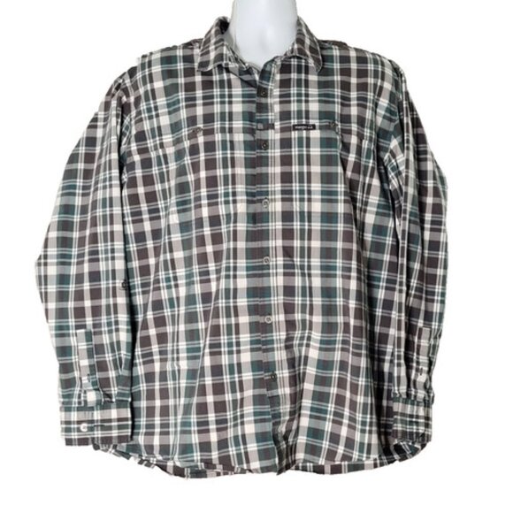 Wrangler Long Sleeve Button Up Shirt Mens XXL Vented Brown Green Plaid Fishing - Picture 1 of 9